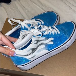 Vans Old Skool blue flame shoes NWOT